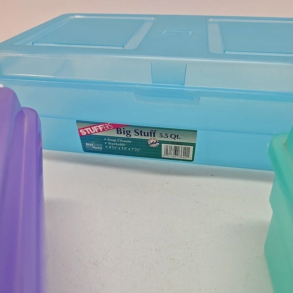 Lot Of 3 Stuffers Fliptop Stackable‎ Storage Bin Hinge Lid Plastic Container